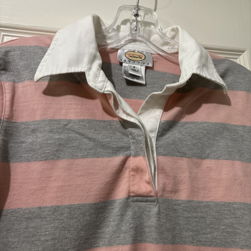 Vintage Talbots Petites Size P/XS Pink Gray Striped Rugby Shirt Preppy Top Y2K - Picture 2 of 6